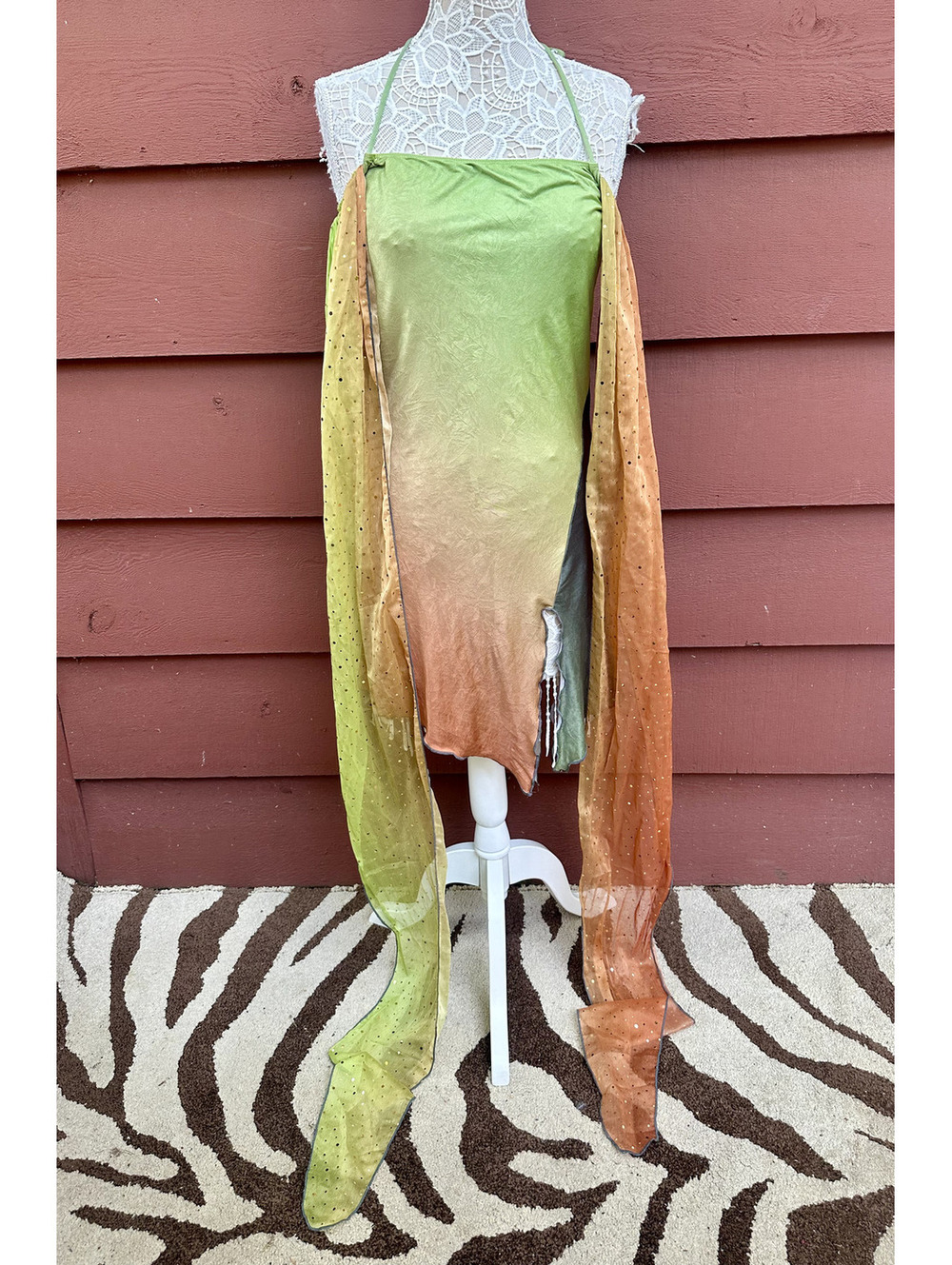 Y2K Fairycore Gradient Mesh Dress with Sheer Sleeves and Sequin Accents